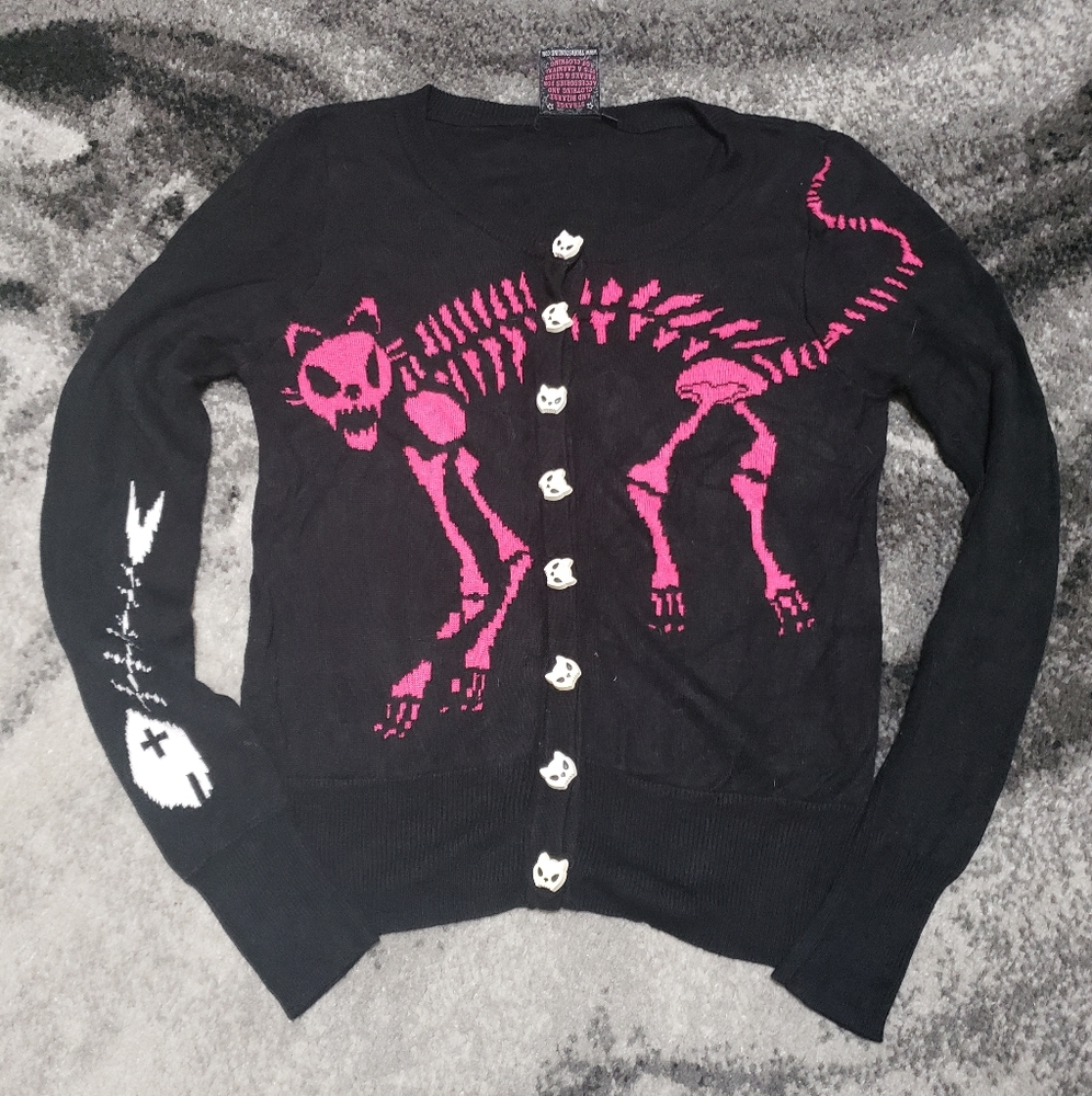 Too Fast Tattoo Skeleton Cat Cardigan